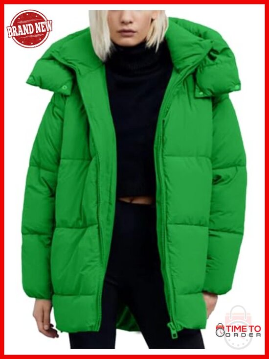 Jackets & Blazers - Women's Hooded Quilted Puffer Jacket Mid-Length Padded Warm Heavyweight Coat
